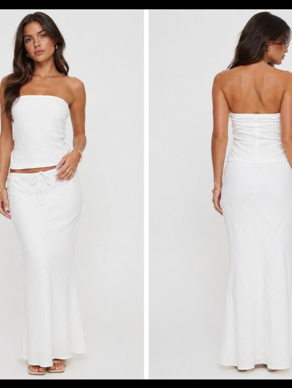 Princess Polly White Ribbed Maxi Skirt - Strapless Set Option Size 12